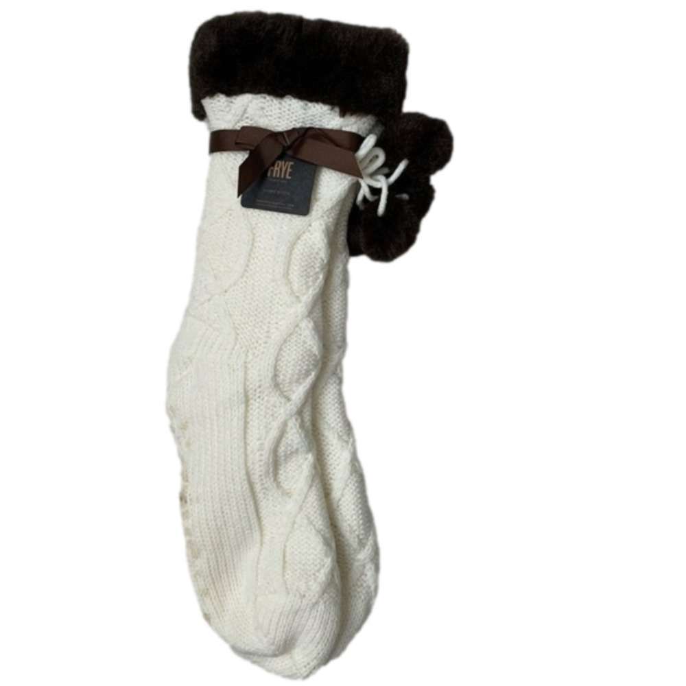 Frye Home Socks‎ White/Cream Accented with Brown Fur One Size O/S